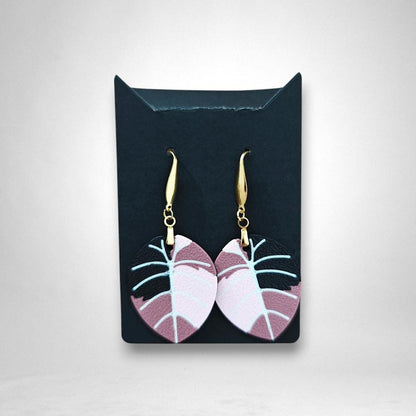 Leaf Earrings Alocasia Black Velvet Variegated, Pink Alocasia Jewelry Gift for Plant Lovers, Plant Earrings, 3d printed Earrings