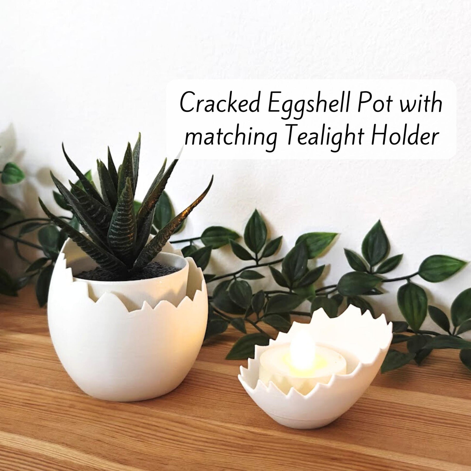 Eggshell Succulent Pot and Matching Tealight Holder, Easter Egg Decor, Spring Decorations, Cracked Egg Deco, 3d print
