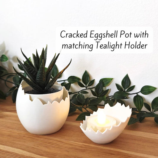 Eggshell Succulent Pot and Matching Tealight Holder, Easter Egg Decor, Spring Decorations, Cracked Egg Deco, 3d print