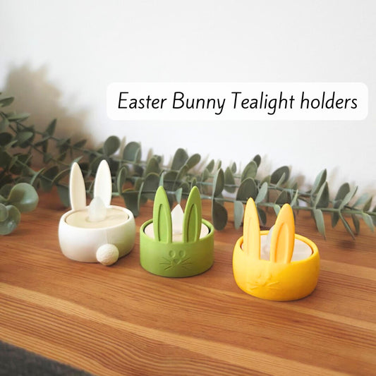 Bunny Tealight Holders Set, Easter Decoration, Spring Tabletop Decor, Housewarming Gift, 3d print