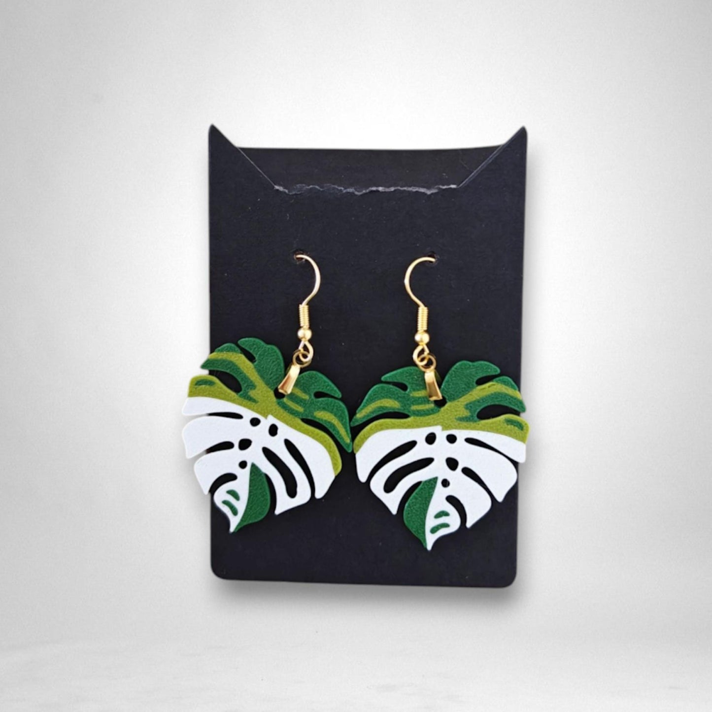 Monstera Earrings, Leaf Earrings, 3d printed Jewelry Gift for Plant Lovers, Monstera Albo Var, 3d printed Plant Earrings