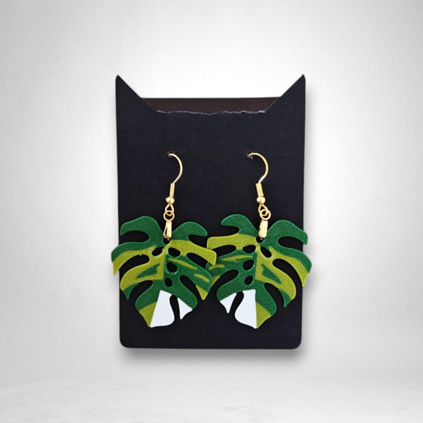 Monstera Earrings, Leaf Earrings, 3d printed Jewelry Gift for Plant Lovers, Monstera Albo Var, 3d printed Plant Earrings