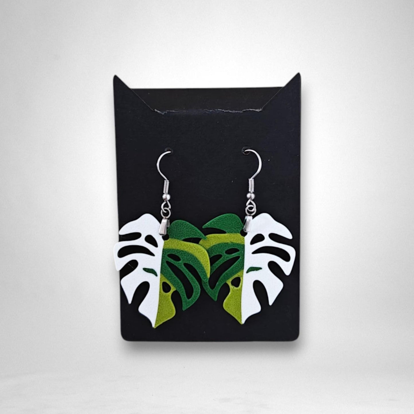 Monstera Earrings, Leaf Earrings, 3d printed Jewelry Gift for Plant Lovers, Monstera Albo Var, 3d printed Plant Earrings