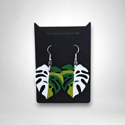 Monstera Earrings, Leaf Earrings, 3d printed Jewelry Gift for Plant Lovers, Monstera Albo Var, 3d printed Plant Earrings