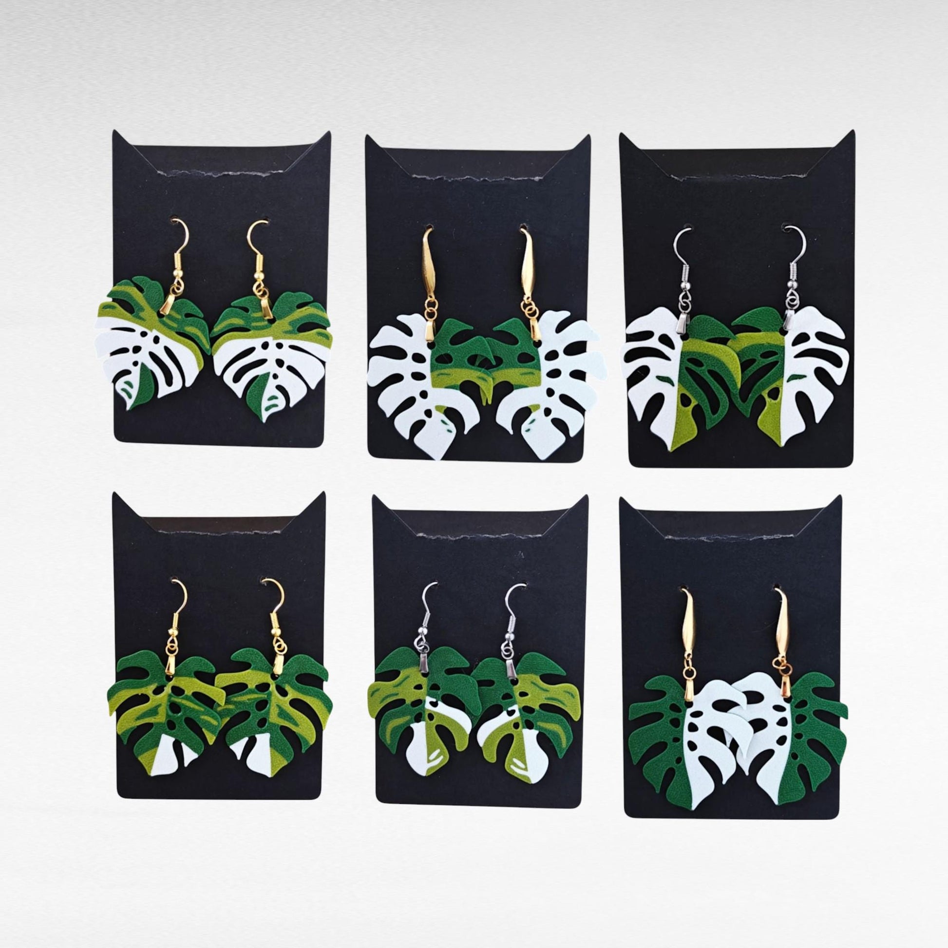 Monstera Earrings, Leaf Earrings, 3d printed Jewelry Gift for Plant Lovers, Monstera Albo Var, 3d printed Plant Earrings