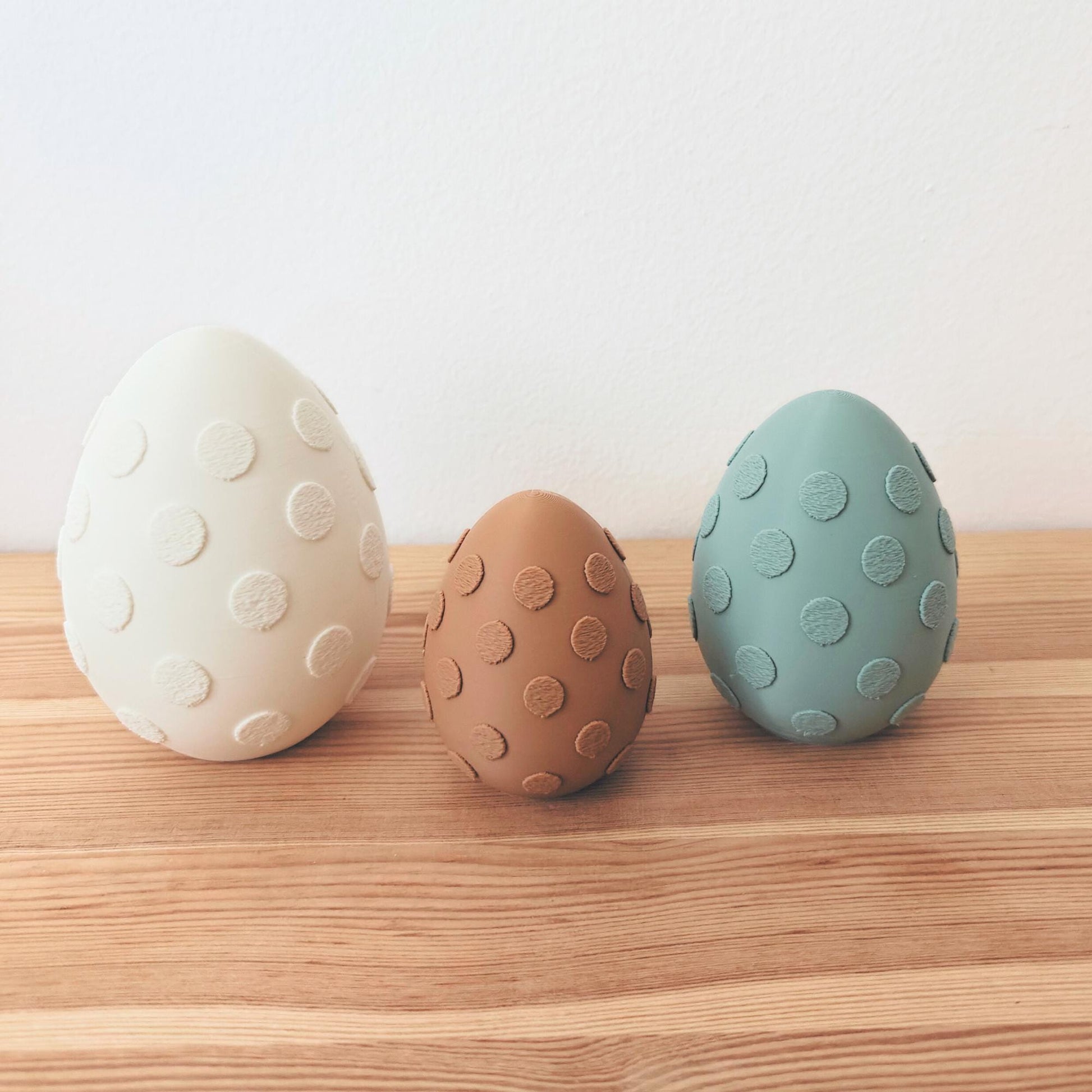 Easter Eggs with Polka Dots, Decorative Set of 3, Pastel Colors, Patterned Spring Easter Table Decoration, Housewarming Gift, 3d print