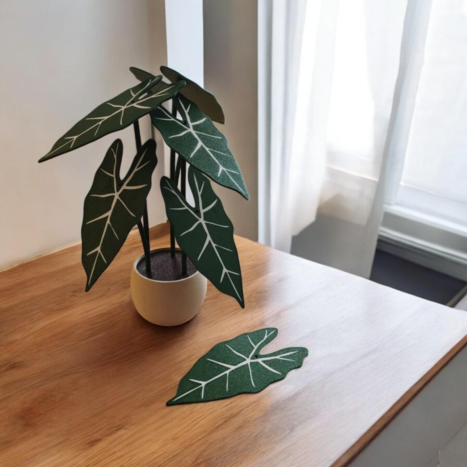 Coaster Plant Alocasia Frydek, Alocasia Green Velvet, 3D printed Coaster Set Alocasia Leaf Coasters, Alocasia Variegated Frydek