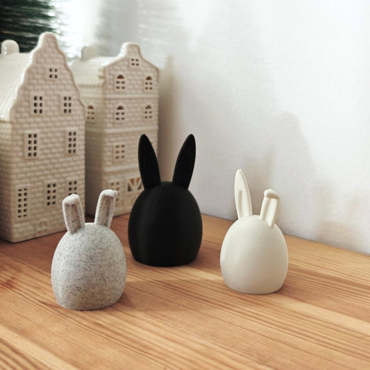 Bunny Figurines, Set of 3 Minimalist Nordic Scandinavian Decoration, Easter Egg Decor for Spring with Bunny Ears, 3d print