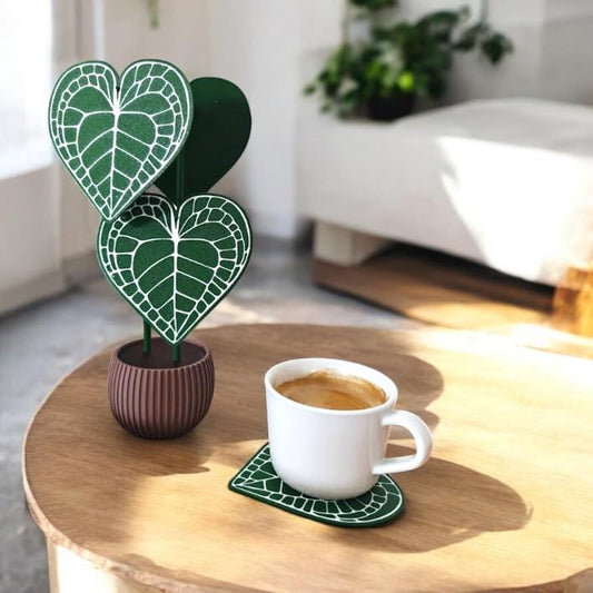 Anthurium Clarinervium Coaster Plant, Anthurium Coaster set of 4 Leaf Coasters, Heart shaped Coasters, 3d printed Coasters