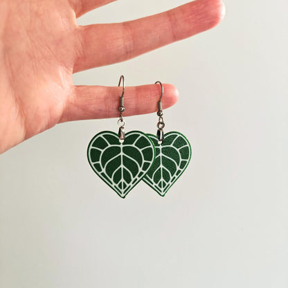 Leaf Earrings Anthurium Clarinervium, Heart-shaped Jewelry Gift for Plant Lovers, Plant Gift, Leaf Design, 3d printed Earrings