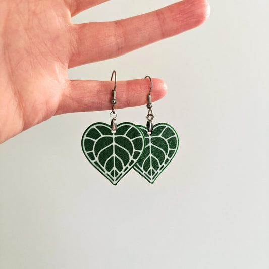Leaf Earrings Anthurium Clarinervium, Heart-shaped Jewelry Gift for Plant Lovers, Plant Gift, Leaf Design, 3d printed Earrings