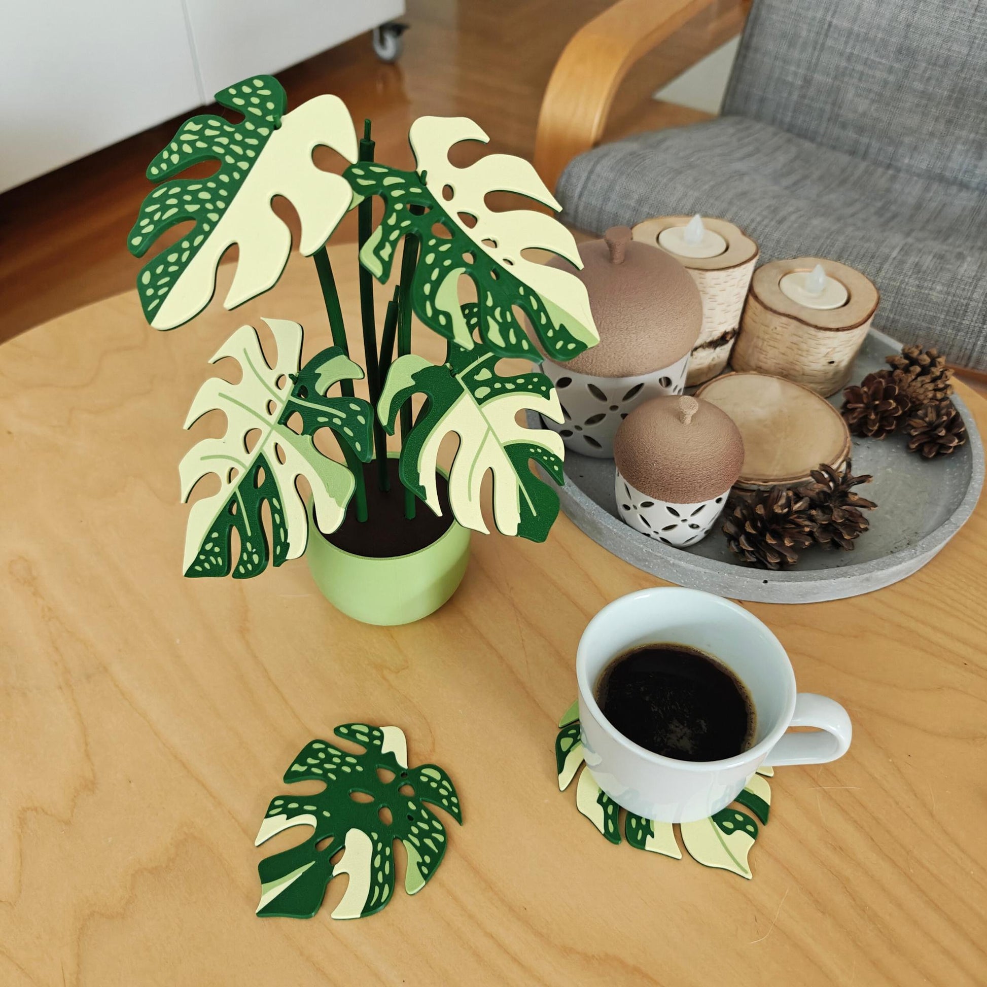 Monstera Thai Coaster Plant, MAGNETIC Leaves, Thai Constellation Leaf Coaster Set, 3D printed Coasters, Gift for Plant Lovers