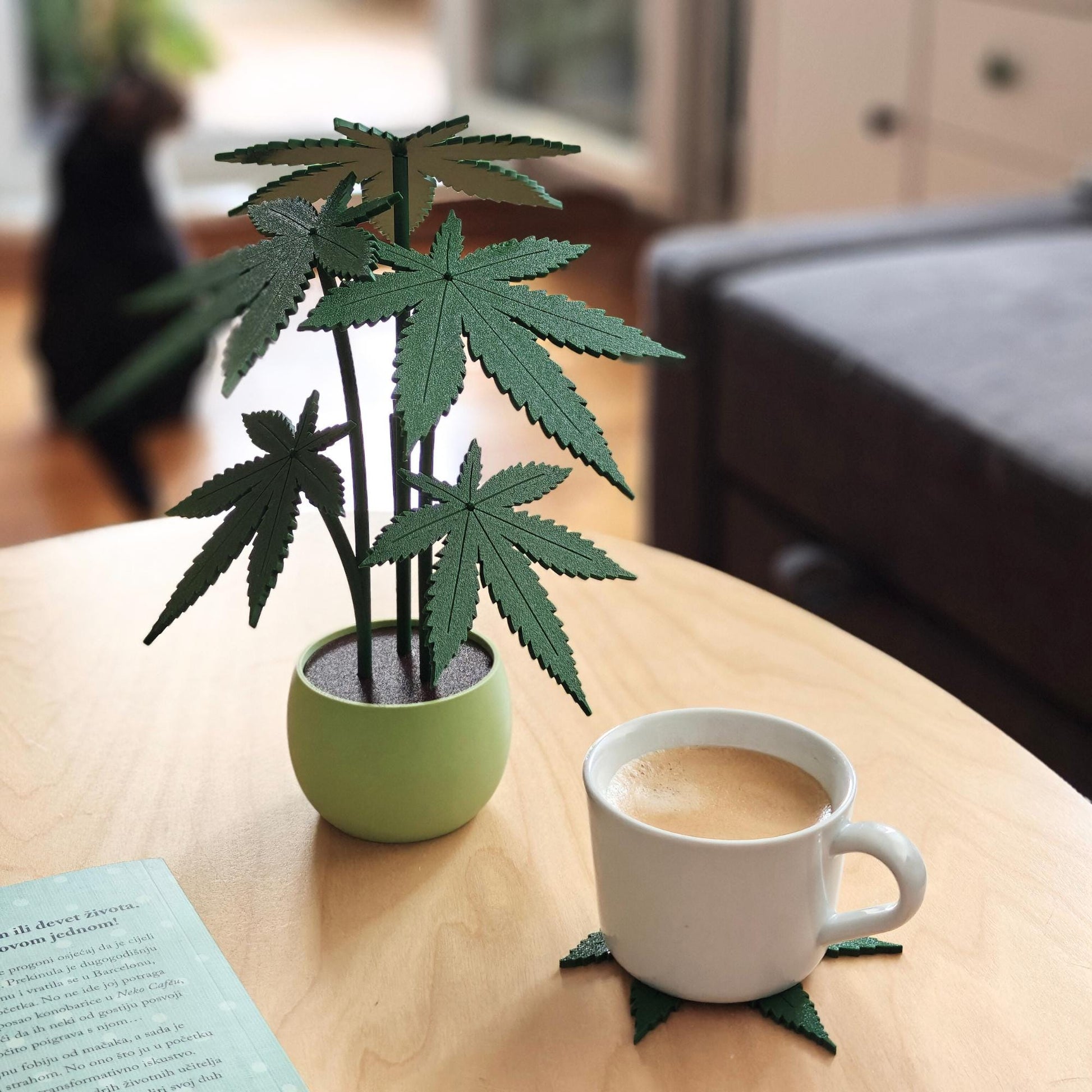 Cannabis Coaster Plant, Marijuana Table Decor, Weed Leaf Design, 3D printed Coasters, Gift for Pot Lovers and Stoners, 420 Home Decoration
