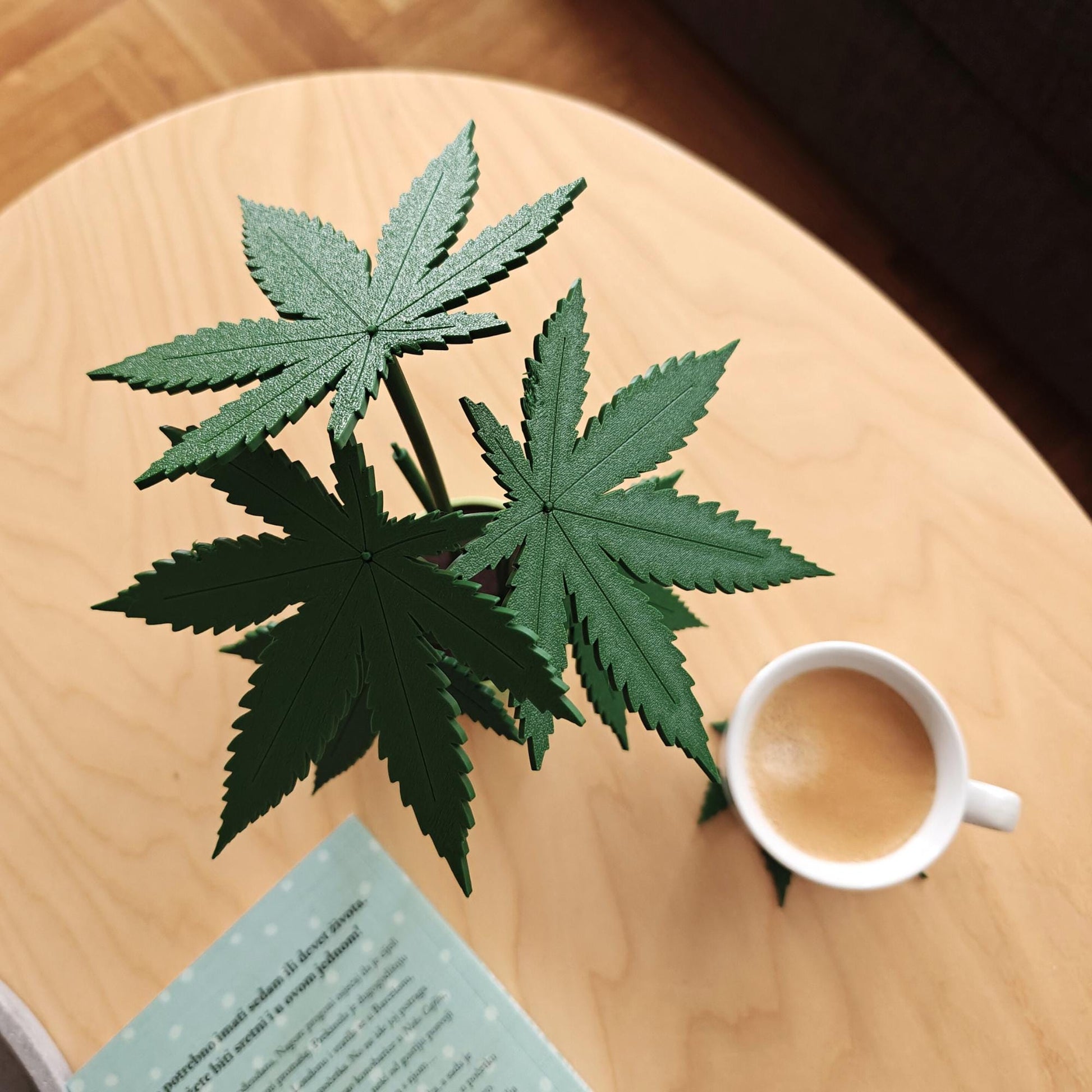 Cannabis Coaster Plant, Marijuana Table Decor, Weed Leaf Design, 3D printed Coasters, Gift for Pot Lovers and Stoners, 420 Home Decoration