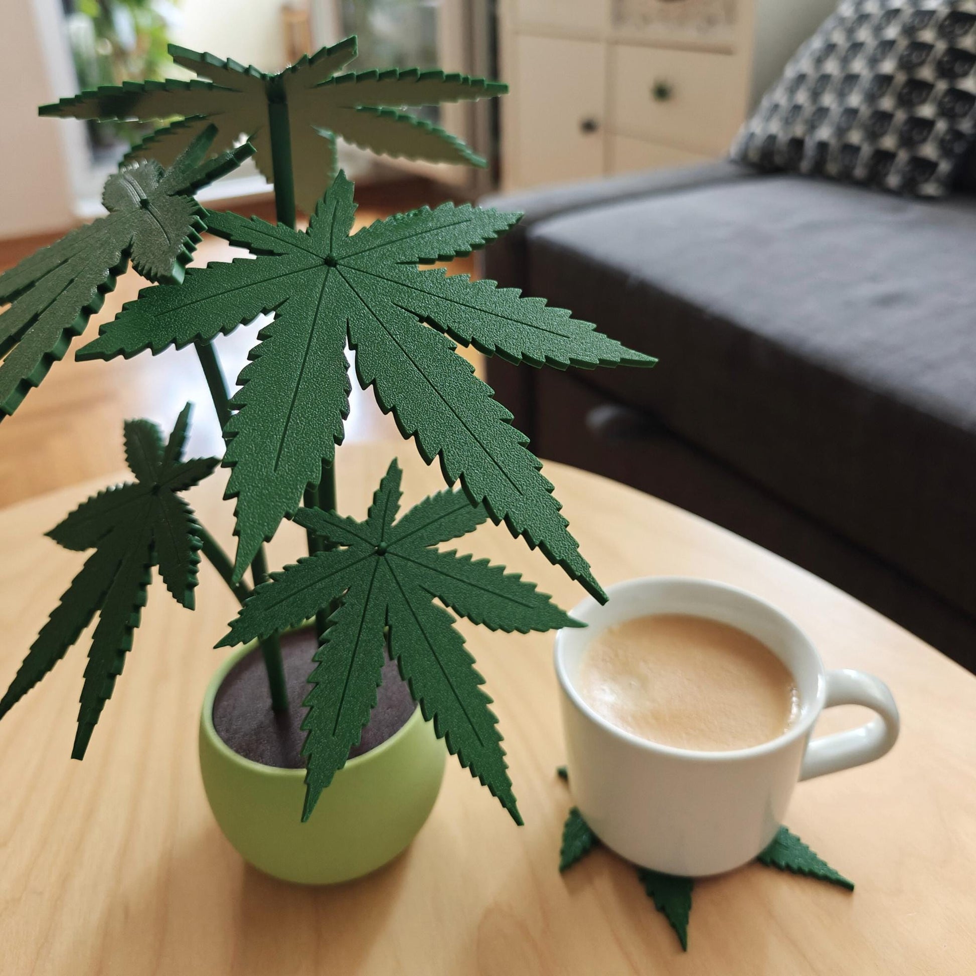 Cannabis Coaster Plant, Marijuana Table Decor, Weed Leaf Design, 3D printed Coasters, Gift for Pot Lovers and Stoners, 420 Home Decoration