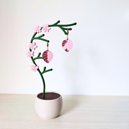 Orchid Jewelry Holder, Earring & Necklace Stand, Floral Jewelry Organizer with Storage Pot for Rings, Gift for Plant Lovers