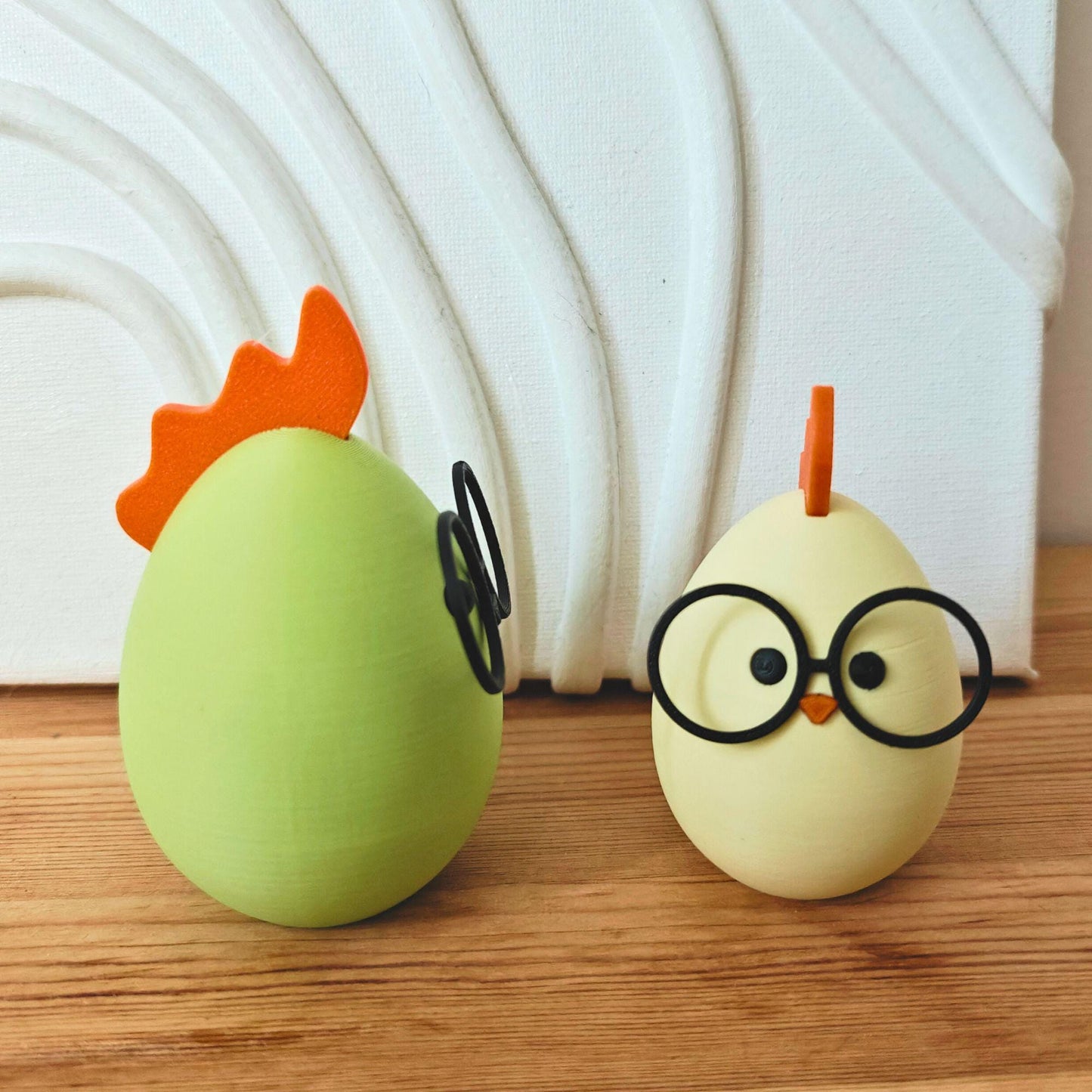 Chick with Glasses Easter Decor, Cute Spring Decoration, Egg shaped Chicken, in Pastel Colors, 3d print