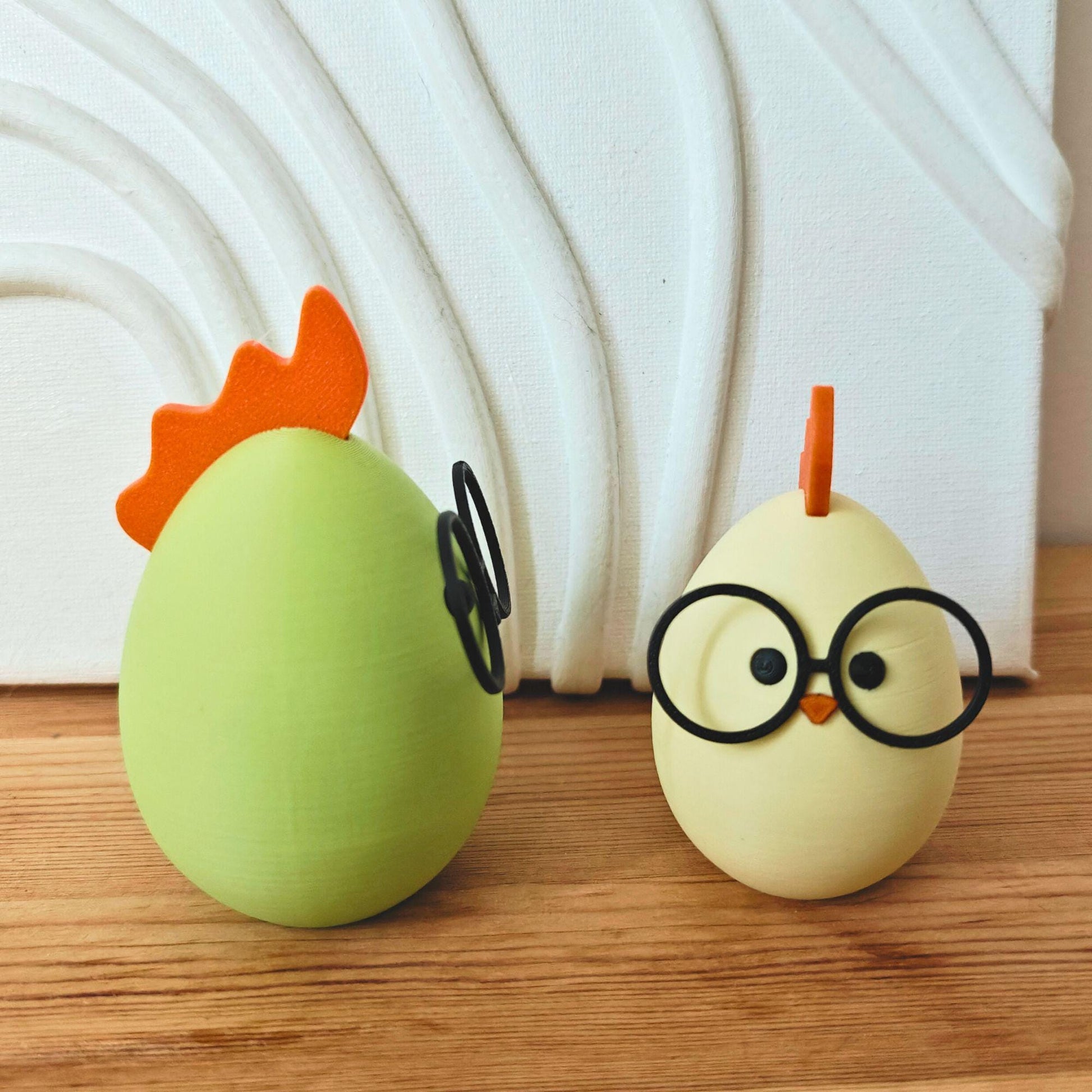 Chick with Glasses Easter Decor, Cute Spring Decoration, Egg shaped Chicken, in Pastel Colors, 3d print