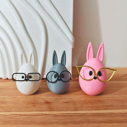 Bunny with Glasses Easter Decor, Cute Spring Decoration, Egg shaped Rabbit, in Pastel Colors, 3d print