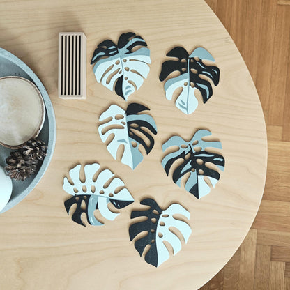 Monstera Leaf Coaster Set, Monstera Coasters with Holder, 3D printed Table Decor, Variegated Plant