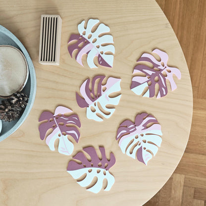 Monstera Leaf Coaster Set, Monstera Coasters with Holder, 3D printed Table Decor, Variegated Plant