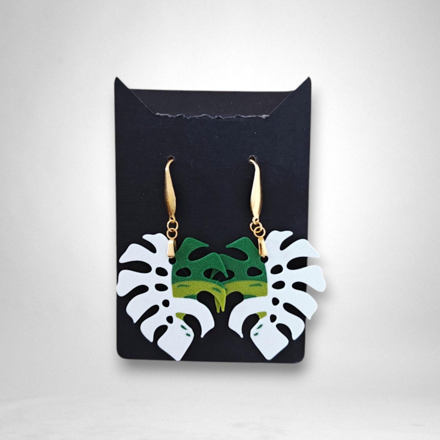 Monstera Earrings, Leaf Earrings, 3d printed Jewelry Gift for Plant Lovers, Monstera Albo Var, 3d printed Plant Earrings
