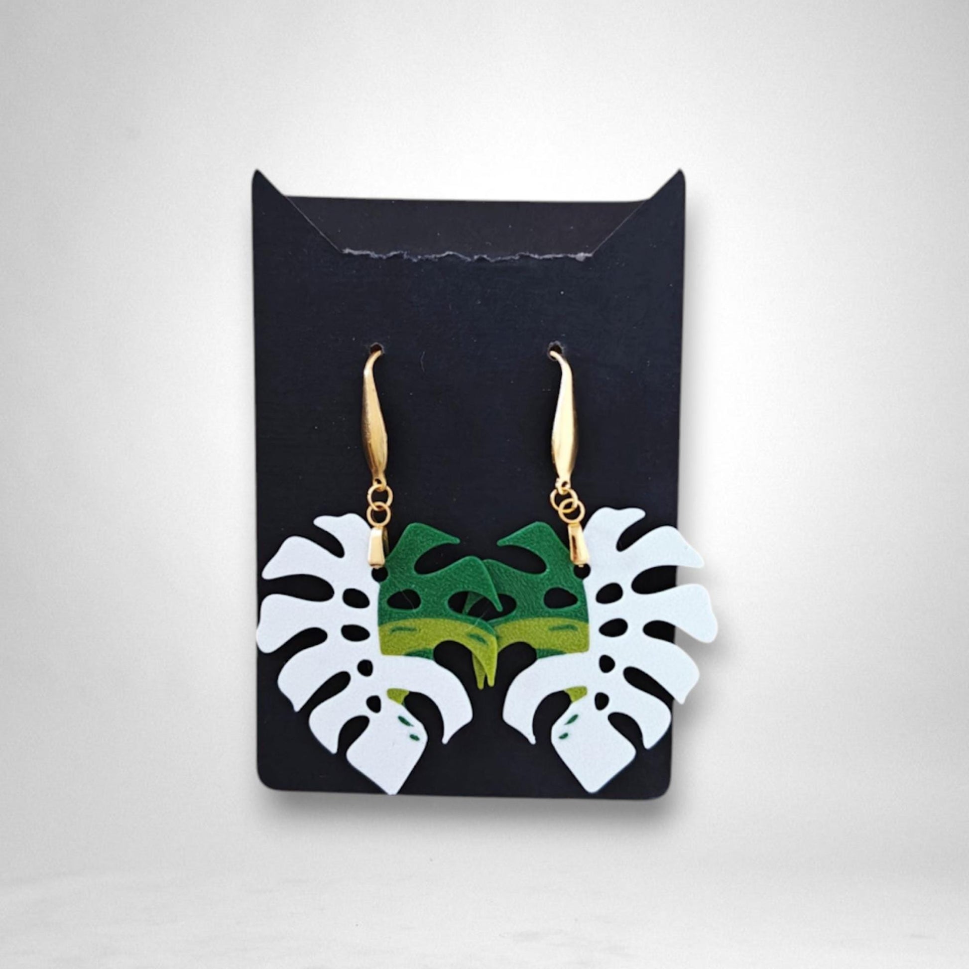 Monstera Earrings, Leaf Earrings, 3d printed Jewelry Gift for Plant Lovers, Monstera Albo Var, 3d printed Plant Earrings
