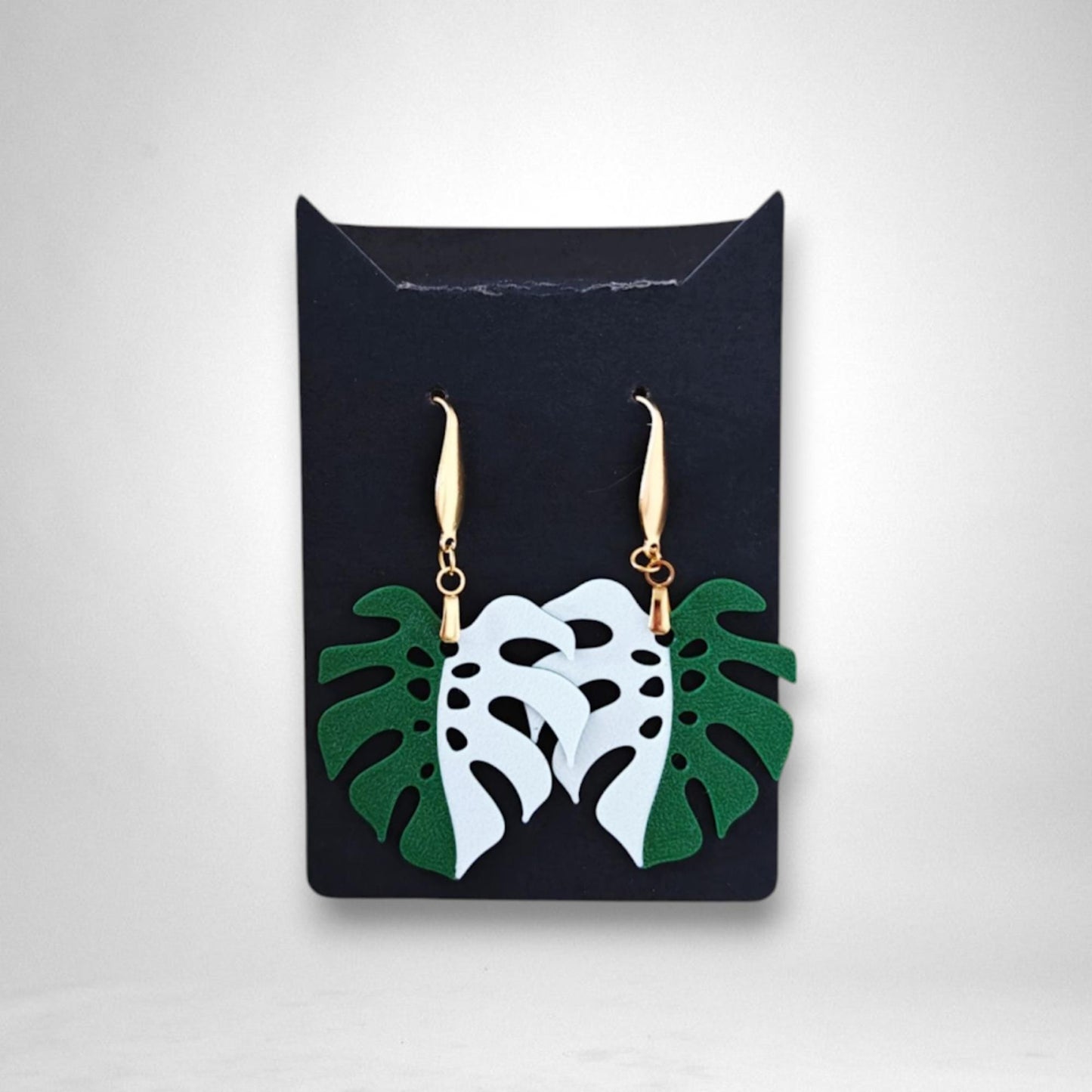 Monstera Earrings, Leaf Earrings, 3d printed Jewelry Gift for Plant Lovers, Monstera Albo Var, 3d printed Plant Earrings