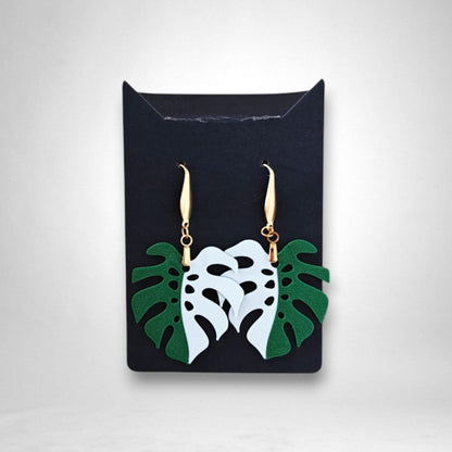 Monstera Earrings, Leaf Earrings, 3d printed Jewelry Gift for Plant Lovers, Monstera Albo Var, 3d printed Plant Earrings