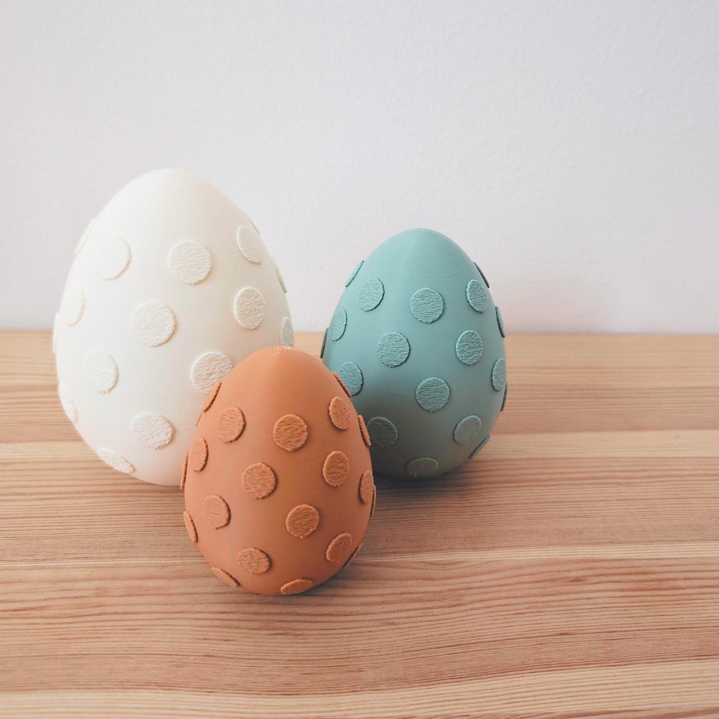 Easter Eggs with Polka Dots, Decorative Set of 3, Pastel Colors, Patterned Spring Easter Table Decoration, Housewarming Gift, 3d print