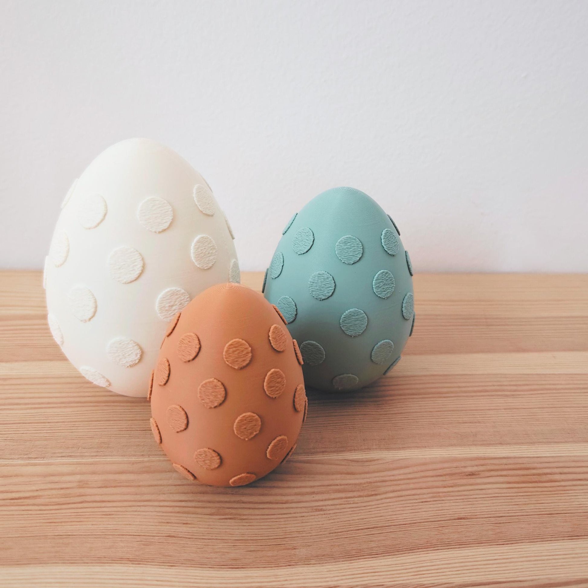 Easter Eggs with Polka Dots, Decorative Set of 3, Pastel Colors, Patterned Spring Easter Table Decoration, Housewarming Gift, 3d print