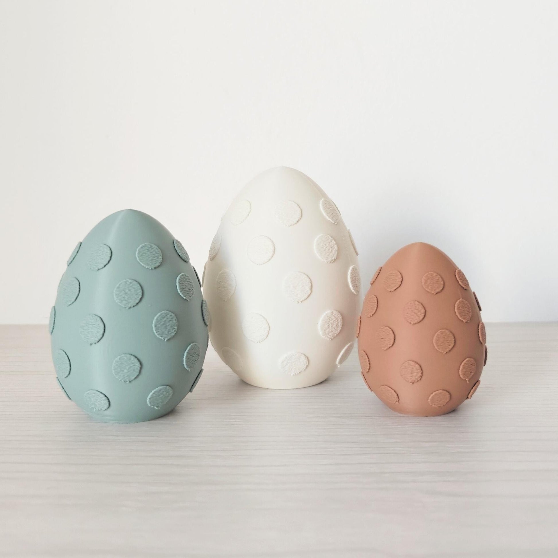 Easter Eggs with Polka Dots, Decorative Set of 3, Pastel Colors, Patterned Spring Easter Table Decoration, Housewarming Gift, 3d print