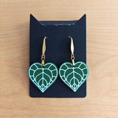 Leaf Earrings Anthurium Clarinervium, Heart-shaped Jewelry Gift for Plant Lovers, Plant Gift, Leaf Design, 3d printed Earrings