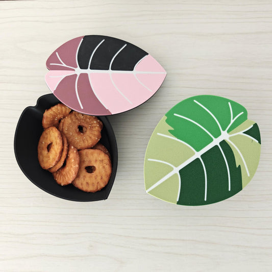 Trinket Box, Plant-shaped Container for Candy, Snacks, Coins, Keepsakes, or Jewelry, 3D printed Variegated Alocasia Leaf Storage with Lid