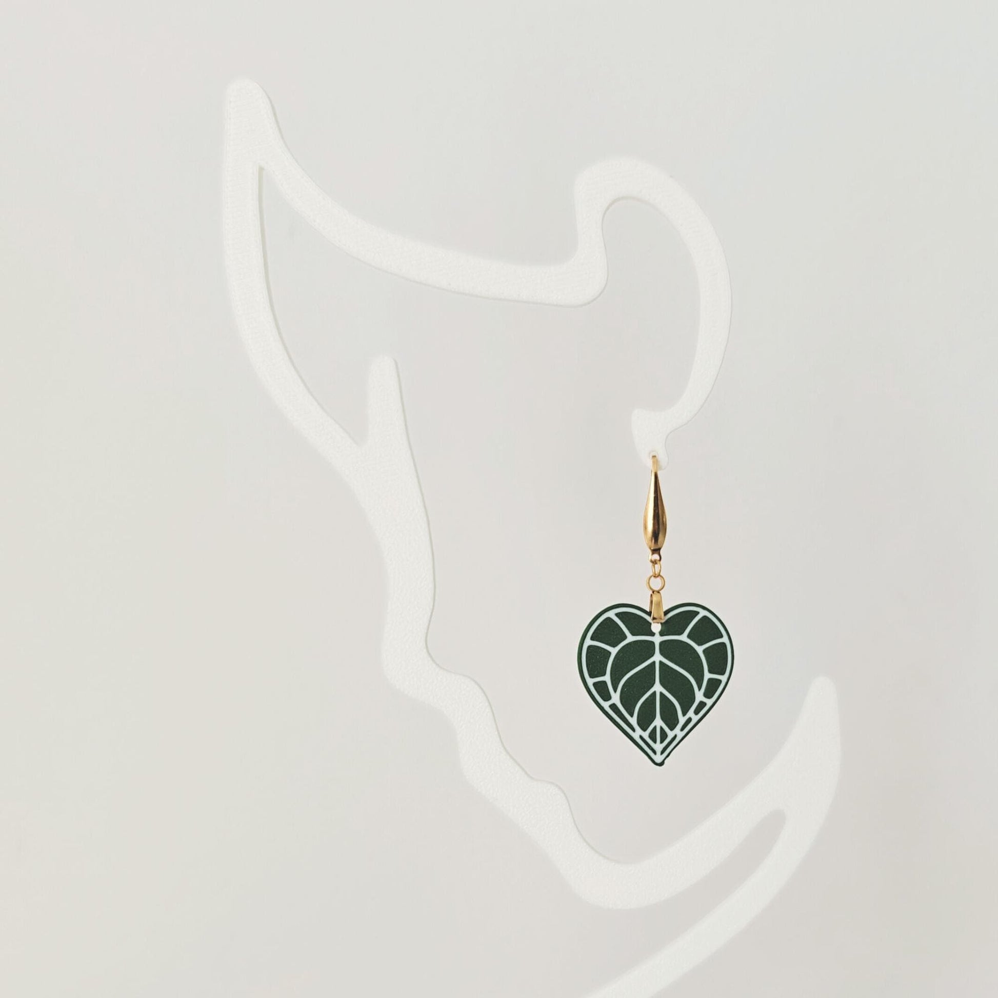 Leaf Earrings Anthurium Clarinervium, Heart-shaped Jewelry Gift for Plant Lovers, Plant Gift, Leaf Design, 3d printed Earrings