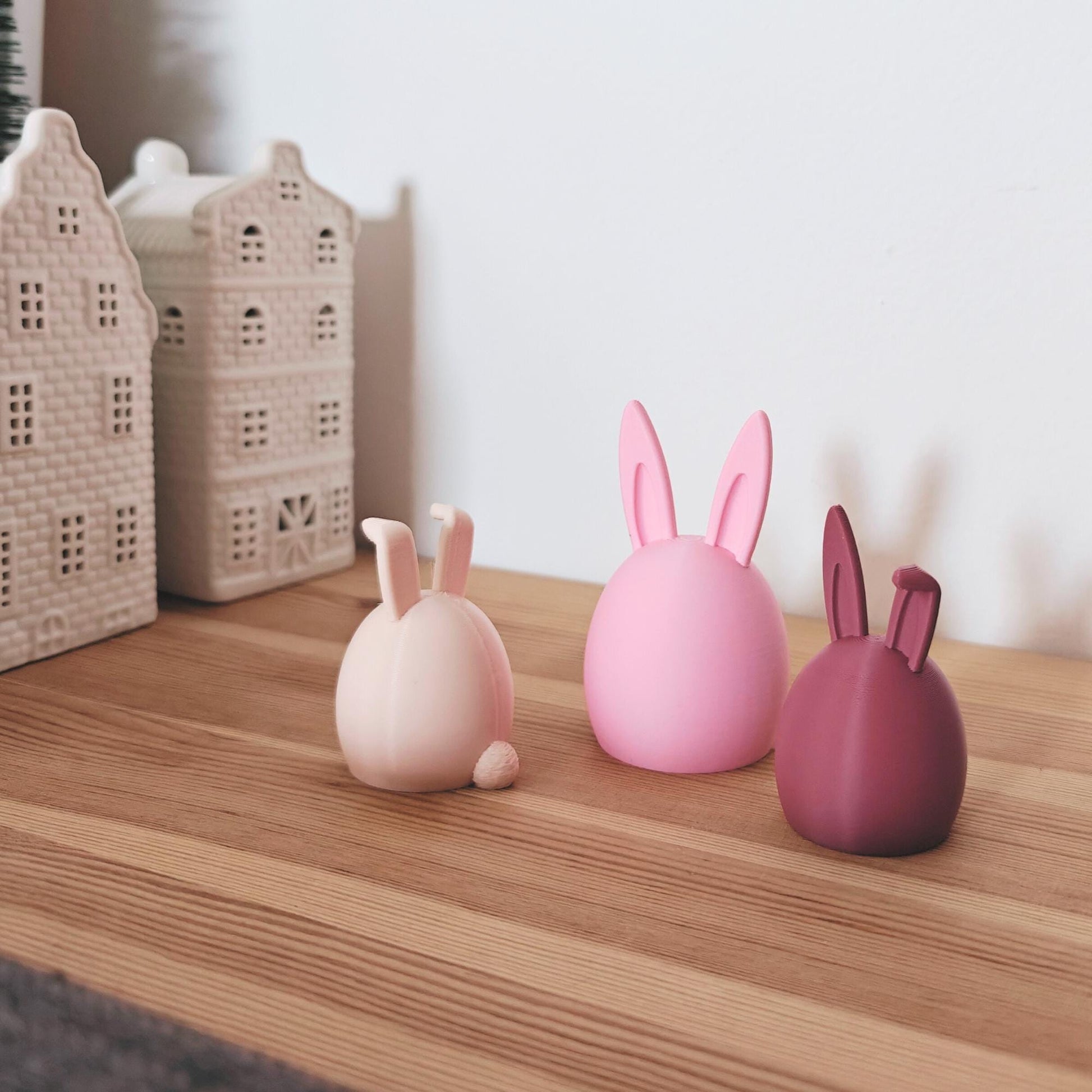 Bunny Figurines, Set of 3 Minimalist Nordic Scandinavian Decoration, Easter Egg Decor for Spring with Bunny Ears, 3d print, fluffy tail, big ears,minimalistic, modern