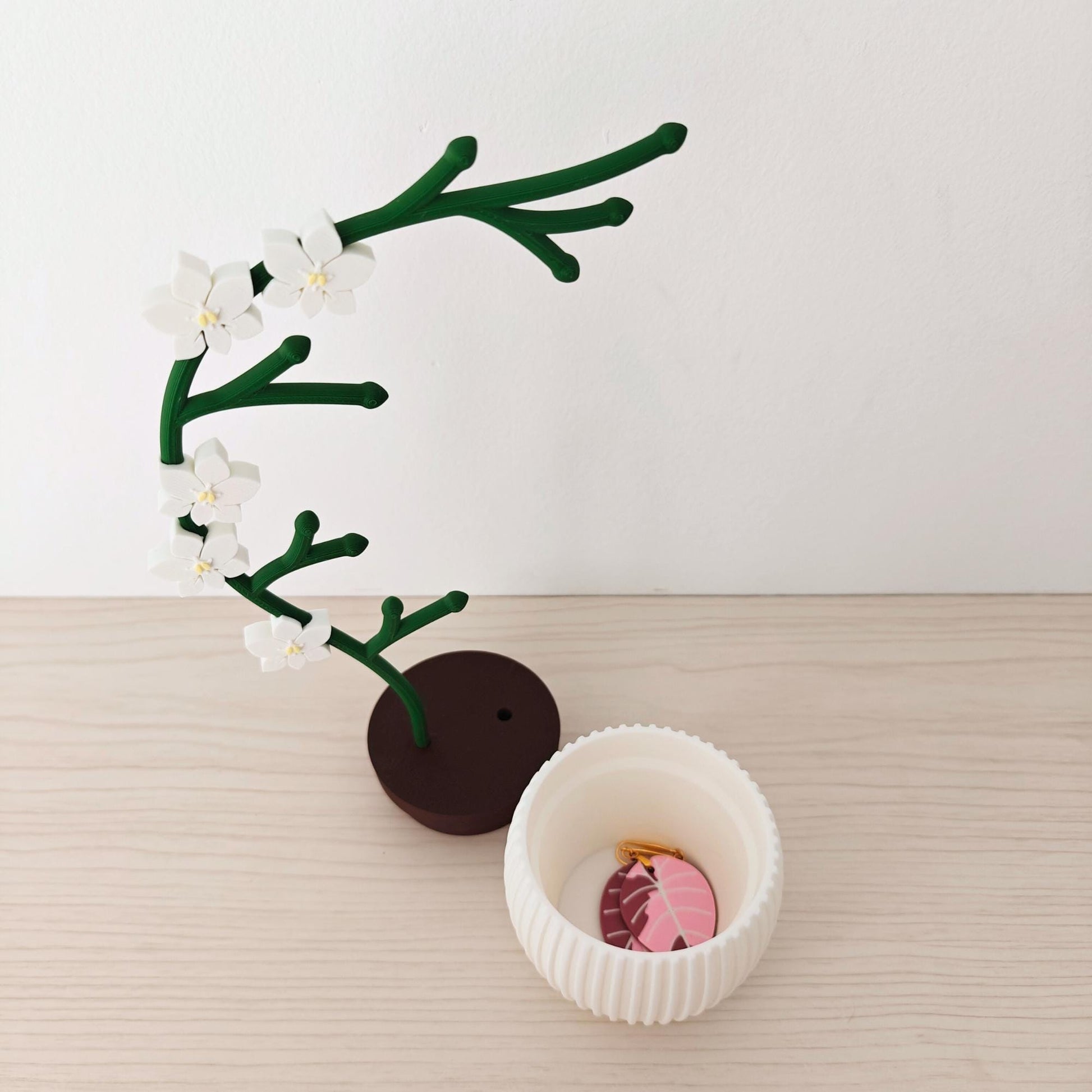 Orchid Jewelry Holder, Earring & Necklace Stand, Floral Jewelry Organizer with Storage Pot for Rings, Gift for Plant Lovers