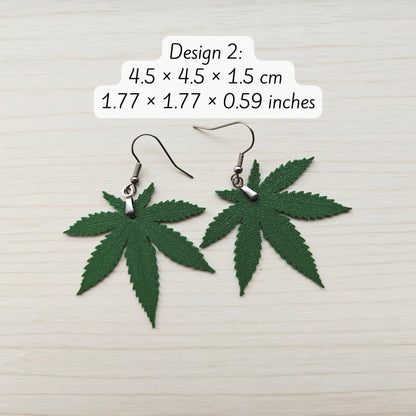 Cannabis Leaf Earrings, Marijuana Jewelry, Weed Leaf Design, 3D printed Gift for Pot Lovers and Stoners, 420 Reggae Rasta Accessories