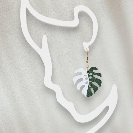 Monstera Earrings, Leaf shaped Jewelry Gift for Plant Lovers, Monstera Albo Var, 3d printed Plant Earrings