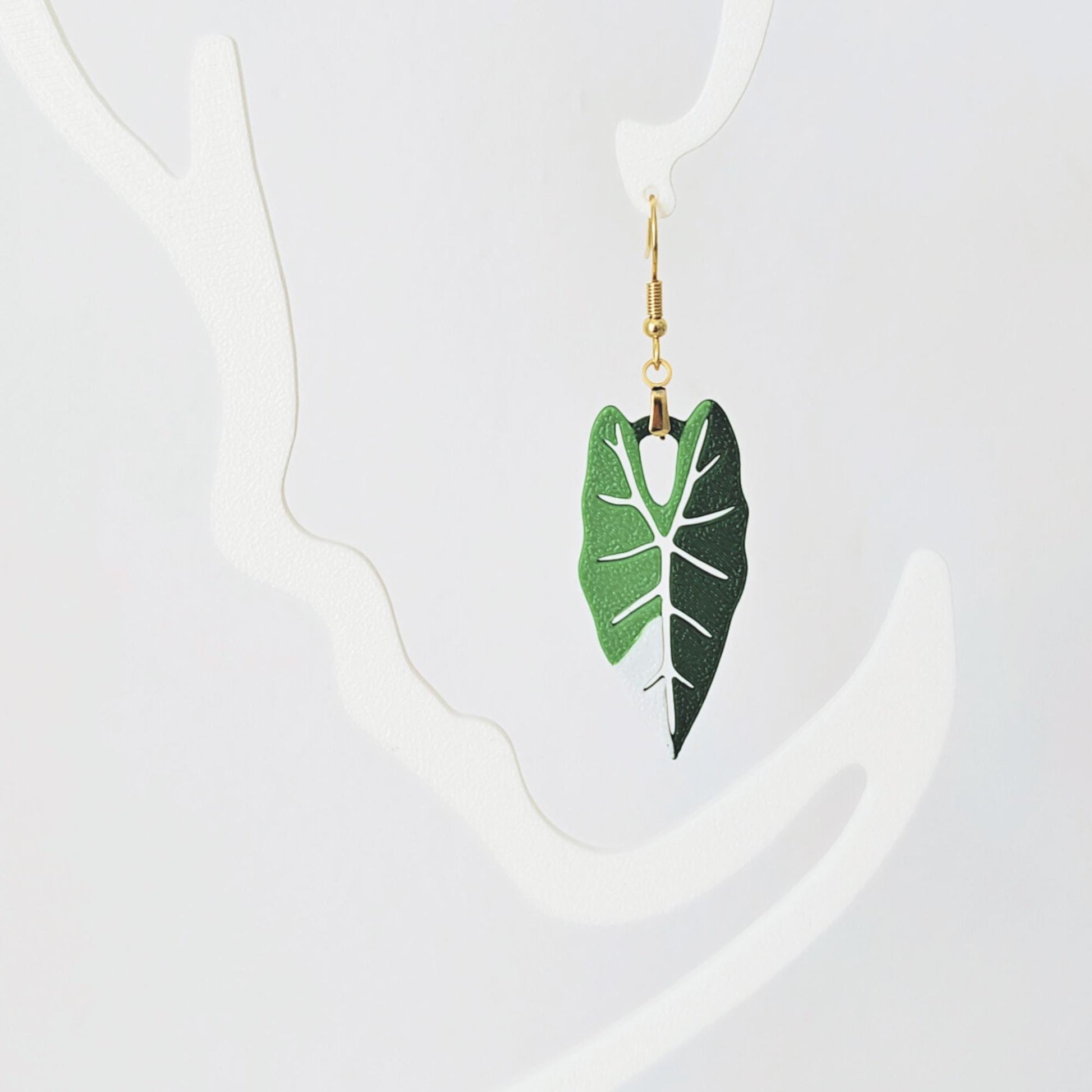 Earrings Alocasia Frydek, 3d printed Jewelry Gift for Plant Lovers, Leaf Earrings, 3d printed Earrings