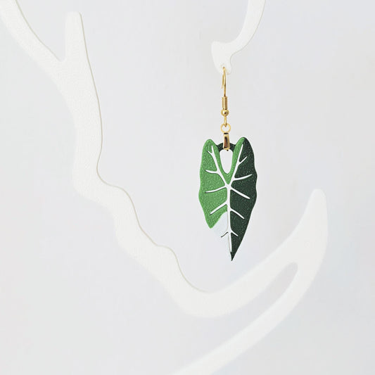 Earrings Alocasia Frydek, 3d printed Jewelry Gift for Plant Lovers, Leaf Earrings, 3d printed Earrings