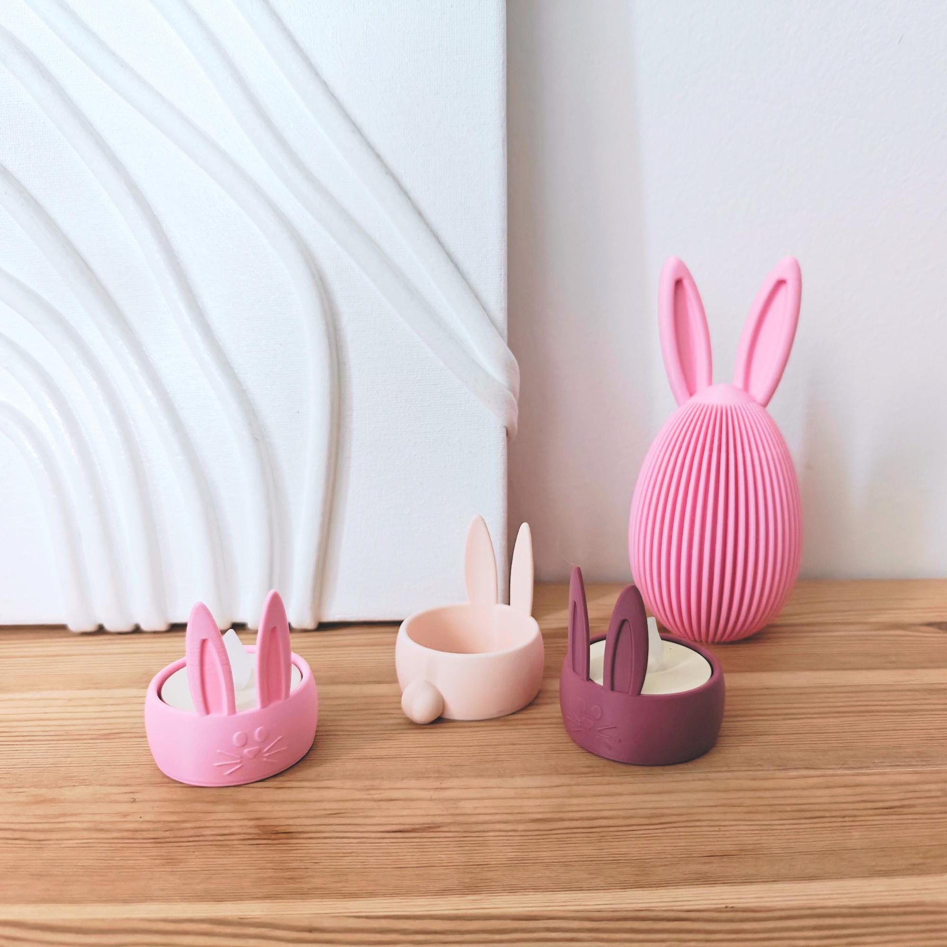 Bunny Tealight Holders Set, Easter Decoration, Spring Tabletop Decor, Housewarming Gift, 3d print