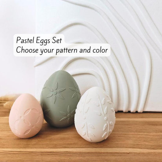 Easter Eggs with Patterns, Decorative Set of 3, Pastel Colors, Patterned Spring Decor, Whimsical Housewarming Gift, 3d print, Engraved Patterns