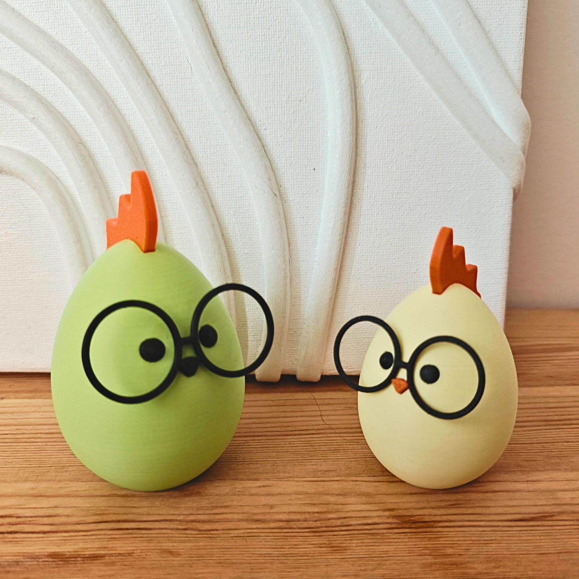 Chick with Glasses Easter Decor, Cute Spring Decoration, Egg shaped Chicken, in Pastel Colors, 3d print