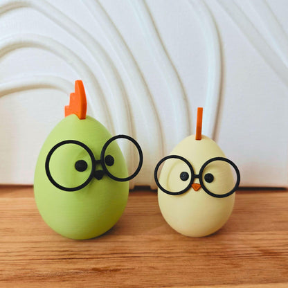 Chick with Glasses Easter Decor, Cute Spring Decoration, Egg shaped Chicken, in Pastel Colors, 3d print