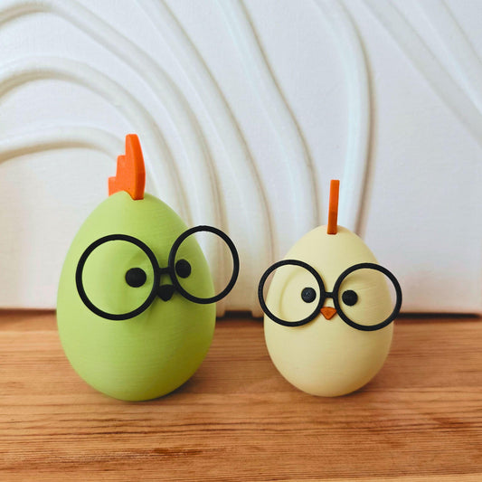 Chick with Glasses Easter Decor, Cute Spring Decoration, Egg shaped Chicken, in Pastel Colors, 3d print