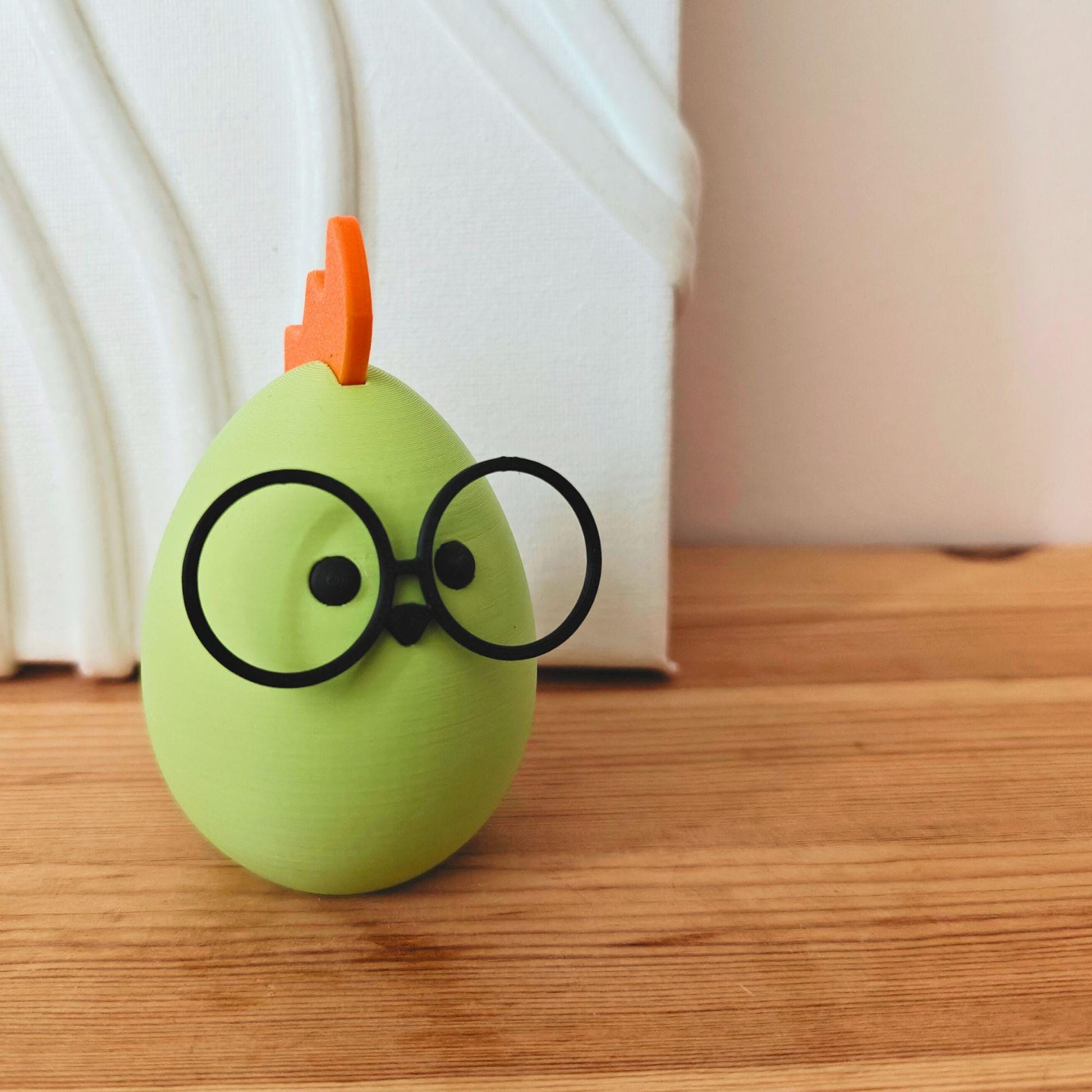 Chick with Glasses Easter Decor, Cute Spring Decoration, Egg shaped Chicken, in Pastel Colors, 3d print