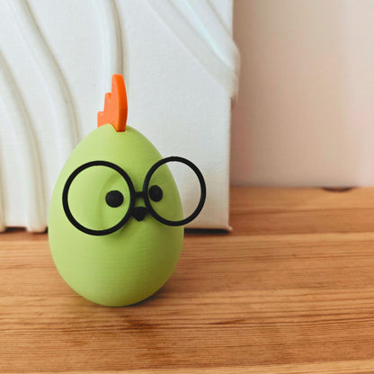 Chick with Glasses Easter Decor, Cute Spring Decoration, Egg shaped Chicken, in Pastel Colors, 3d print