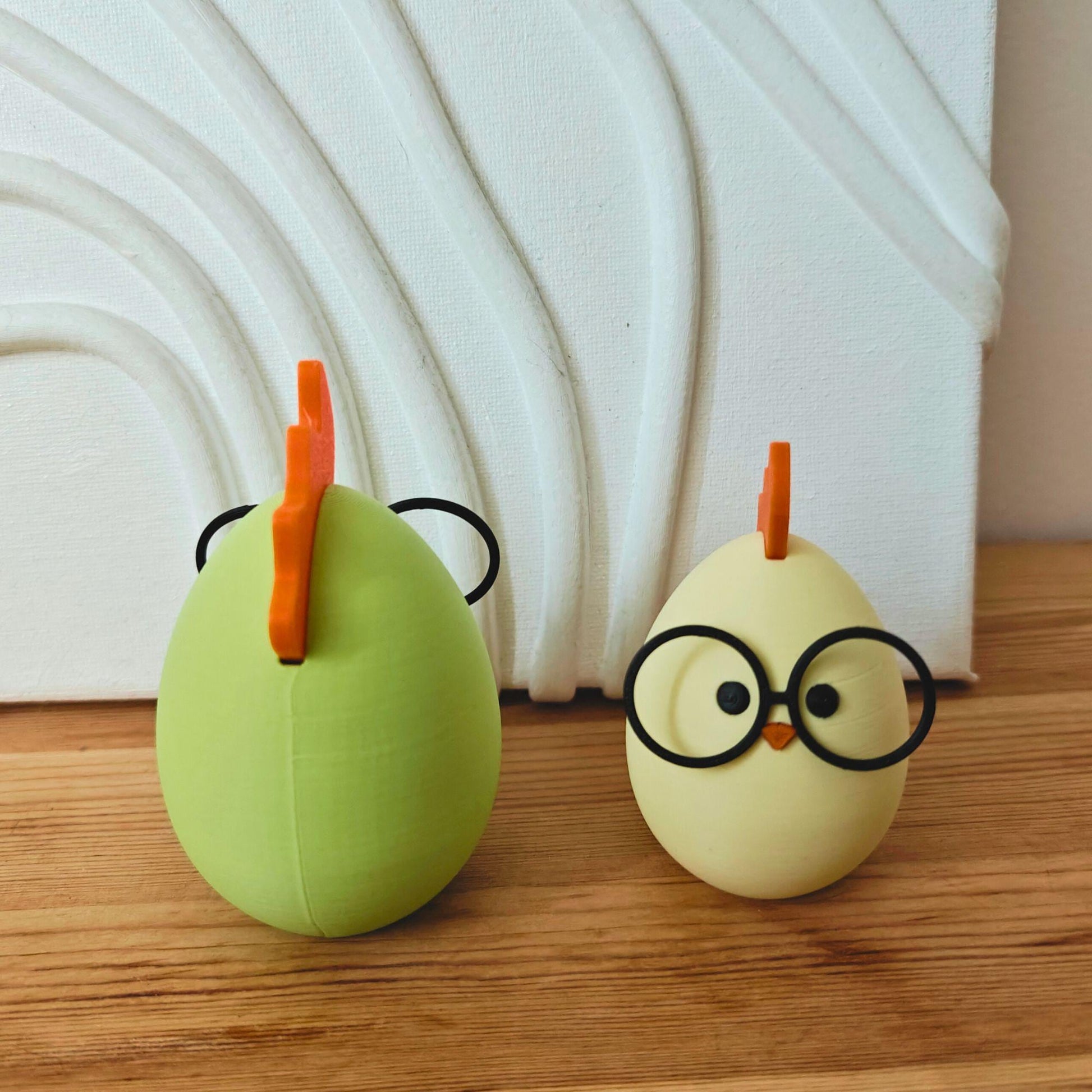 Chick with Glasses Easter Decor, Cute Spring Decoration, Egg shaped Chicken, in Pastel Colors, 3d print