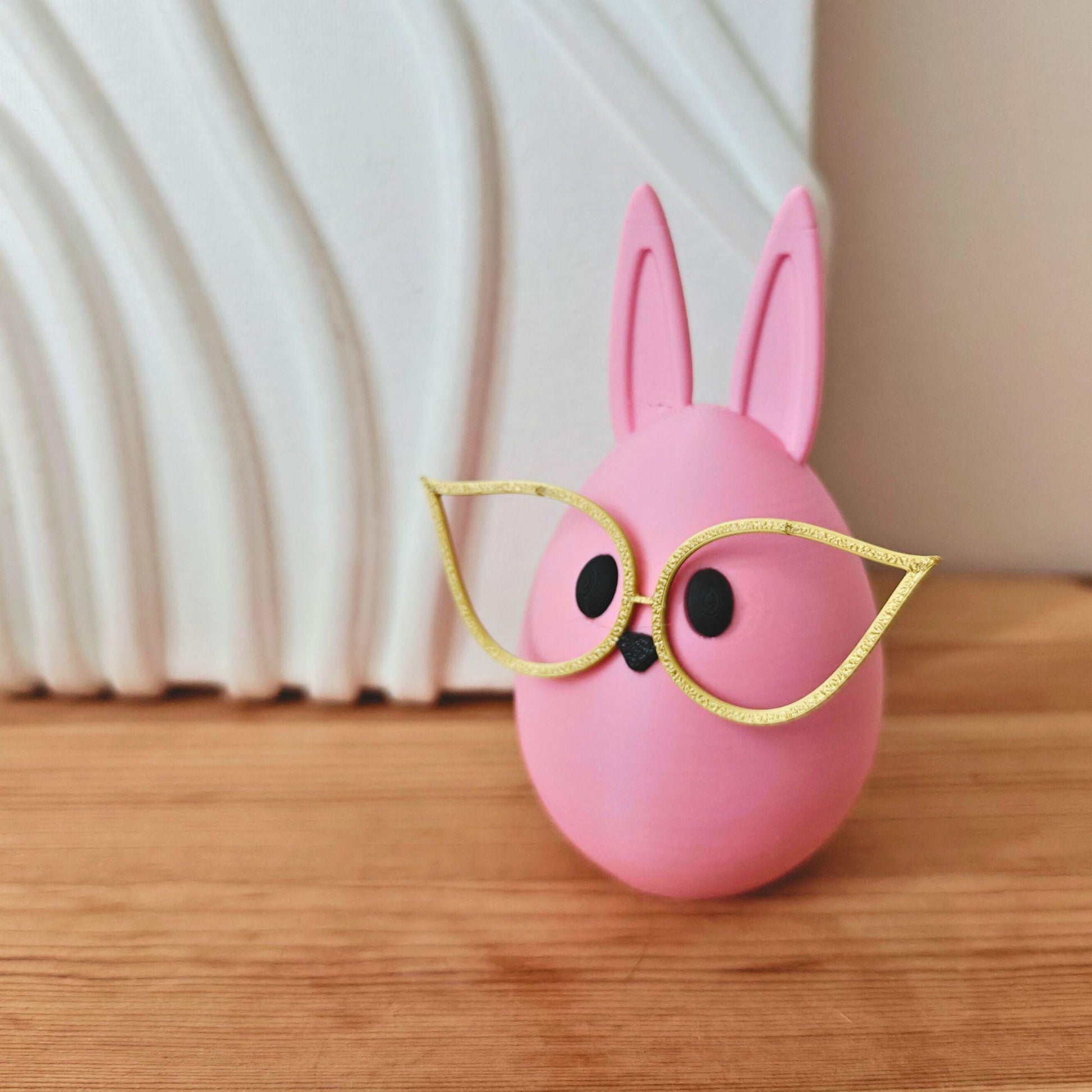 Bunny with Glasses Easter Decor, Cute Spring Decoration, Egg shaped Rabbit, in Pastel Colors, 3d print